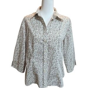 Dalia Cream Button-Down Cotyon Blend Shirt with Tiny Floral Printdalia